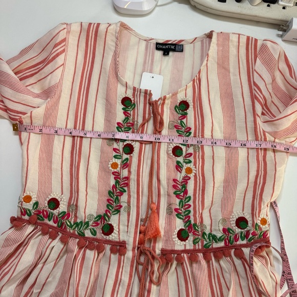 Anthropologie Chantik Small Lovina Floral Embroidered Blouse Pom Pom NWT - Picture 5 of 8